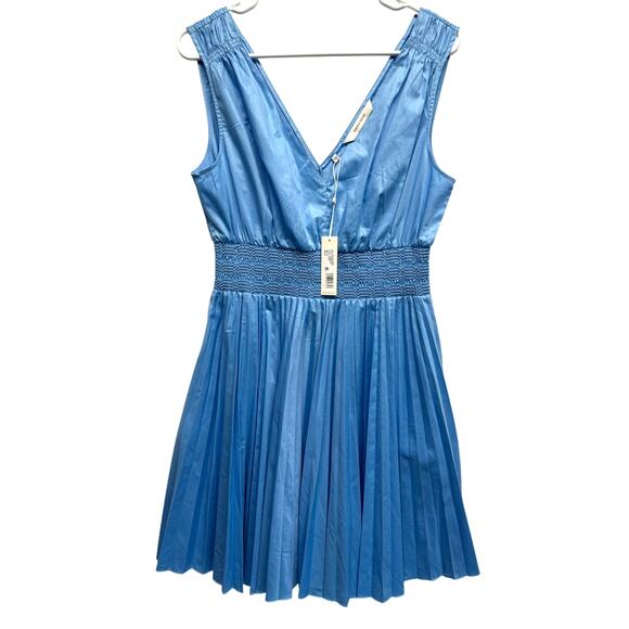 Rebecca Taylor Smocked Cotton Mini Dress Blue Size M NWT - Picture 1 of 14
